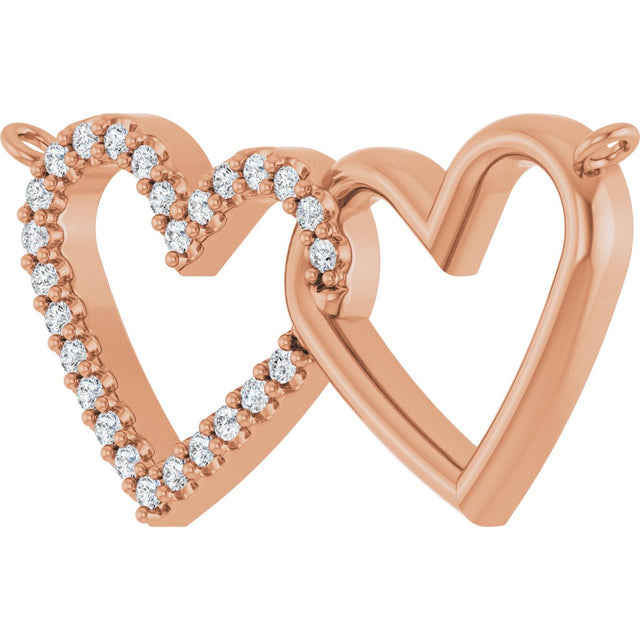 14K Gold Round Natural Diamond Interlocking Heart Necklace - Rose Gold - view 5