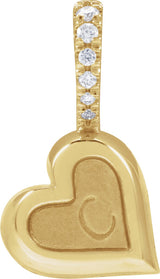14K Gold Round Natural Diamond Engravable Heart Pendant - Yellow Gold - view 6
