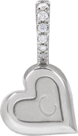 14K Gold Round Natural Diamond Engravable Heart Pendant - White Gold - view 6