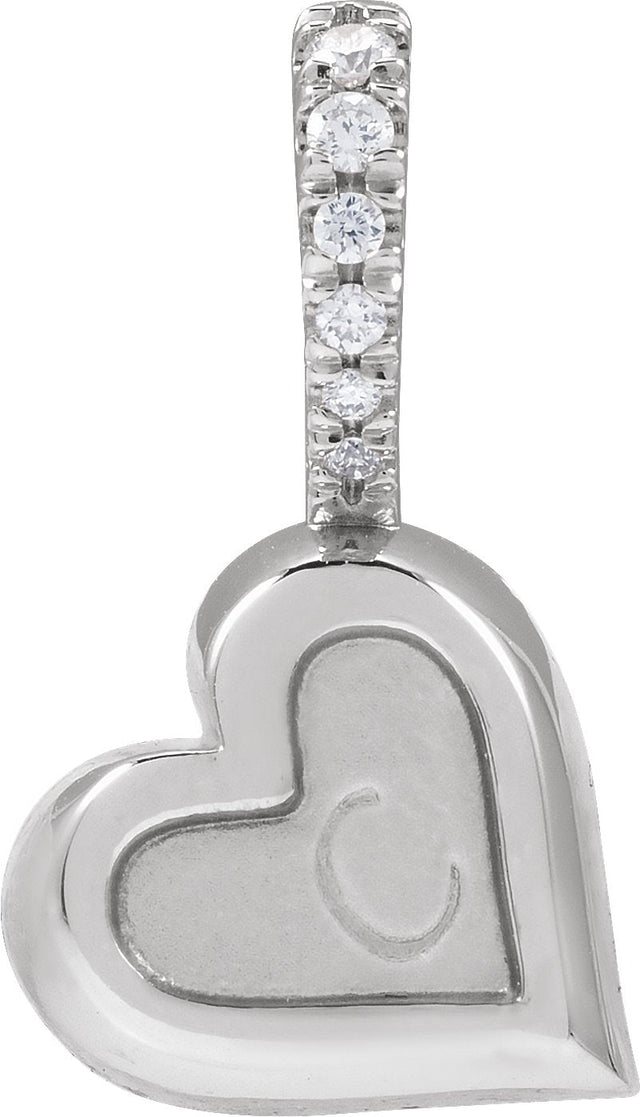 14K Gold Round Natural Diamond Engravable Heart Pendant - White Gold - view 6