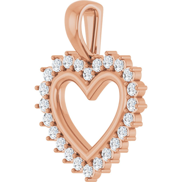 14K Gold Round Natural Diamond Accented Heart Necklace or Pendant – 1/3 CTW - Rose Gold - view 5