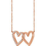 14K Gold Round Natural Diamond Interlocking Heart Necklace - Rose Gold - view 5