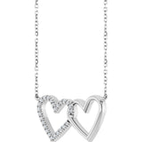 14K Gold Round Natural Diamond Interlocking Heart Necklace - White Gold - view 5