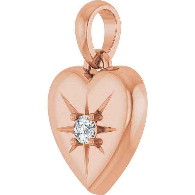 14K Gold Round Natural Diamond Starburst Heart Necklace or Pendant - Rose Gold - view 5