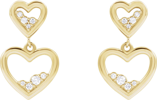 14K Gold Round Natural Diamond Accented Heart Earrings II - Yellow Gold - view 4