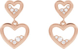 14K Gold Round Natural Diamond Accented Heart Earrings II - Rose Gold - view 4