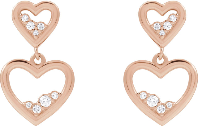 14K Gold Round Natural Diamond Accented Heart Earrings II - Rose Gold - view 4