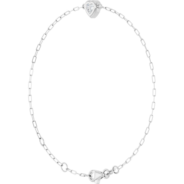 14K Gold Natural Diamond Heart & Paperclip-Style Link Bracelet - White Gold - view 2