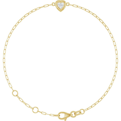 14K Gold Natural Diamond Heart & Paperclip-Style Link Bracelet - Yellow Gold