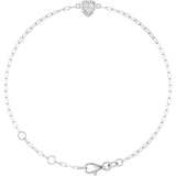 14K Gold Natural Diamond Heart & Paperclip-Style Link Bracelet - White Gold