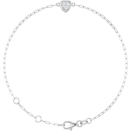 14K Gold Natural Diamond Heart & Paperclip-Style Link Bracelet - White Gold