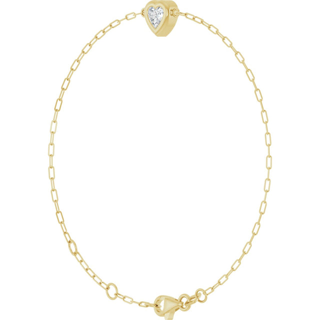 14K Gold Natural Diamond Heart & Paperclip-Style Link Bracelet - Yellow Gold - view 2
