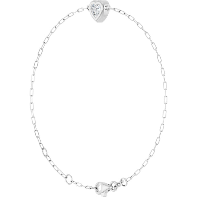 14K Gold Natural Diamond Heart & Paperclip-Style Link Bracelet - White Gold - view 2