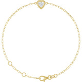 14K Gold Natural Diamond Heart & Paperclip-Style Link Bracelet - Yellow Gold