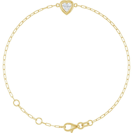 14K Gold Natural Diamond Heart & Paperclip-Style Link Bracelet - Yellow Gold
