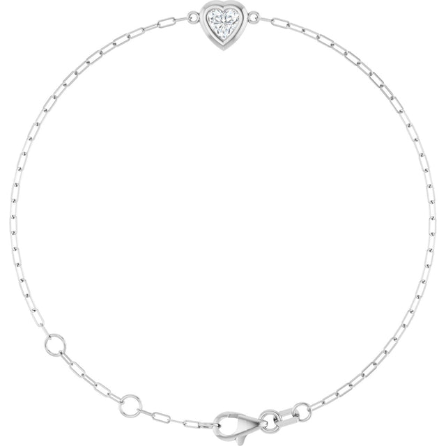 14K Gold Natural Diamond Heart & Paperclip-Style Link Bracelet - White Gold
