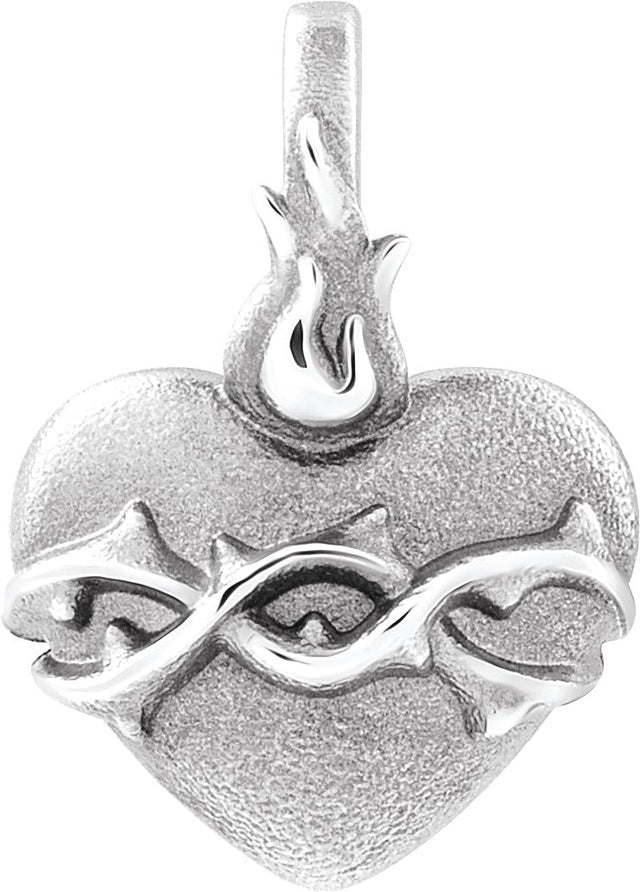 14K Gold Sacred Heart Pendant - White Gold