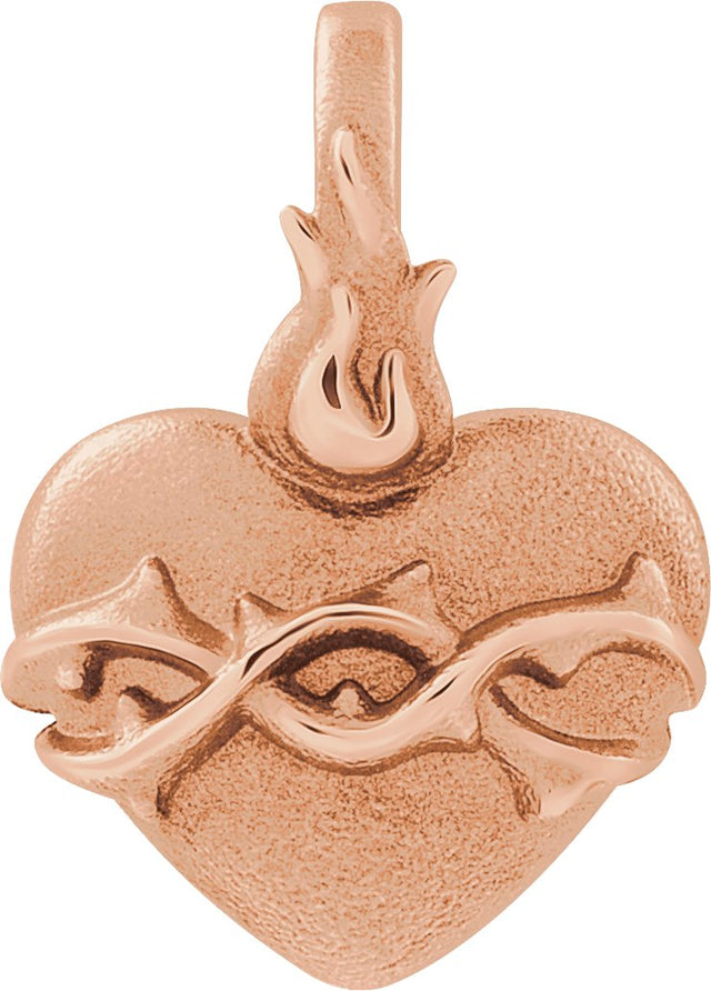14K Gold Sacred Heart Pendant - Rose Gold