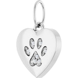 14K Gold Round Natural Diamond Engravable Paw Print Heart Pendant - White Gold - view 6