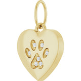 14K Gold Round Natural Diamond Engravable Paw Print Heart Pendant - Yellow Gold - view 6