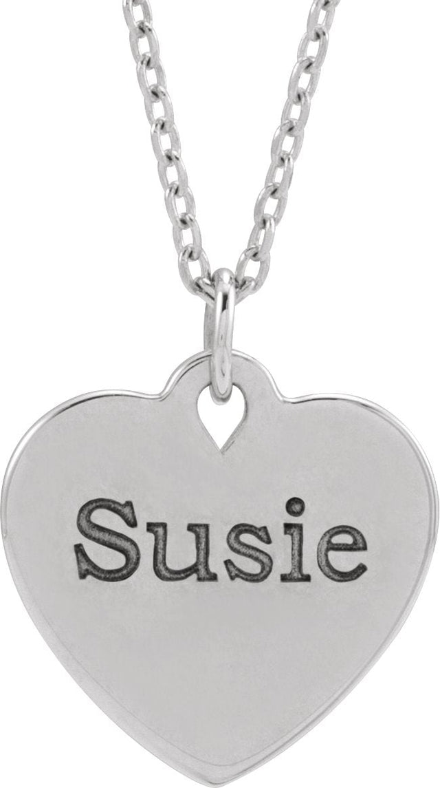 14K Gold Engravable Floral Heart Necklace or Pendant - White Gold - view 4