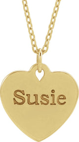 14K Gold Engravable Floral Heart Necklace or Pendant - Yellow Gold - view 4