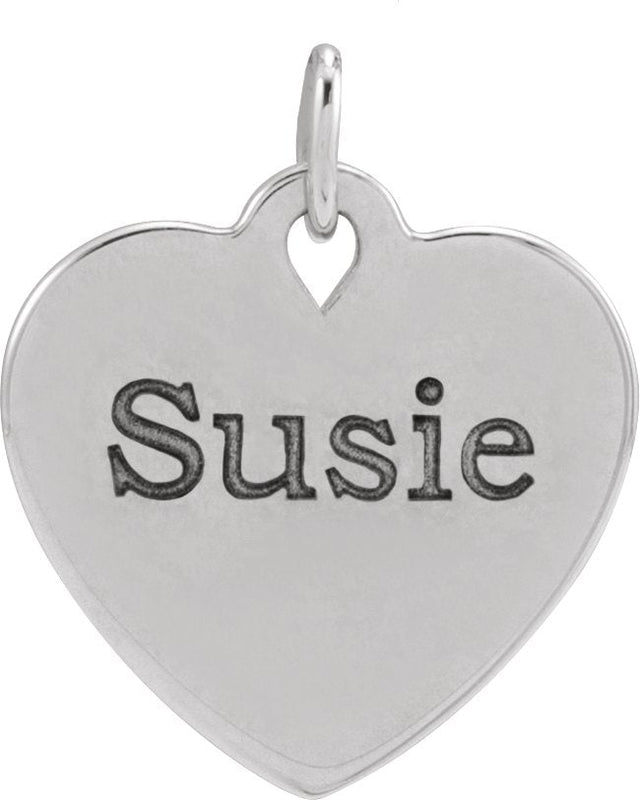 14K Gold Engravable Floral Heart Necklace or Pendant - White Gold - view 4