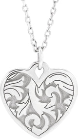 14K Gold Engravable Floral Heart Necklace or Pendant - White Gold