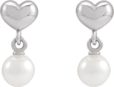 Platinum Cultured White Freshwater Pearl Pearl Heart Earrings - view 6