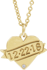 14K Gold Round Natural Diamond Engravable Accented Heart Necklace or Pendant – 005 CTW - Yellow Gold - view 6