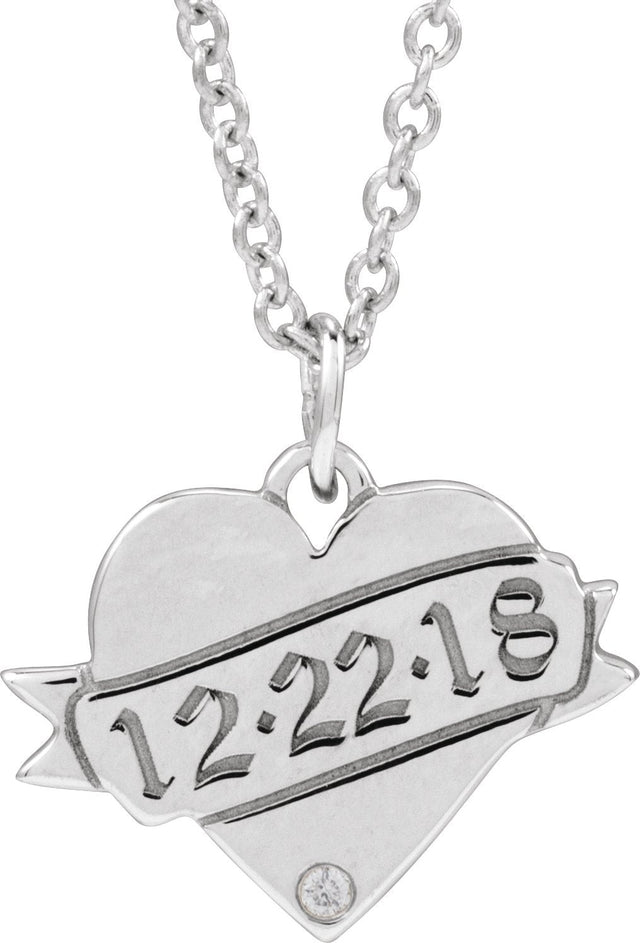 14K Gold Round Natural Diamond Engravable Accented Heart Necklace or Pendant – 005 CTW - White Gold - view 6