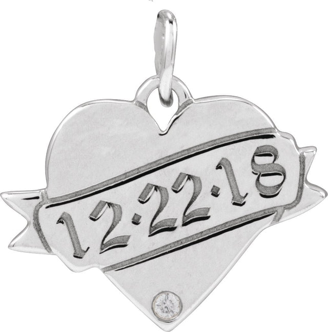 14K Gold Round Natural Diamond Engravable Accented Heart Necklace or Pendant – 005 CTW - White Gold - view 6