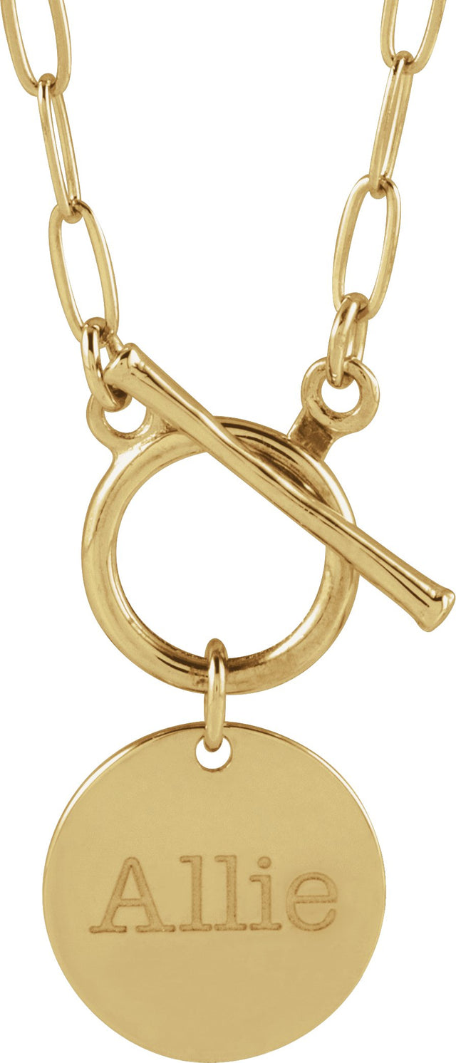 14K Gold Engravable Toggle Necklace - Yellow Gold - view 3