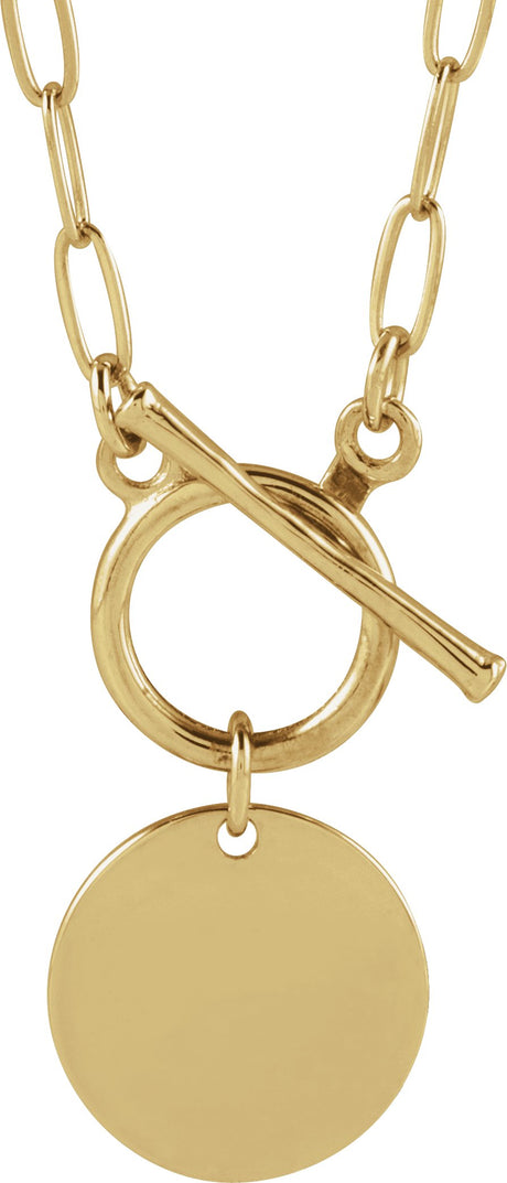 14K Gold Engravable Toggle Necklace - Yellow Gold