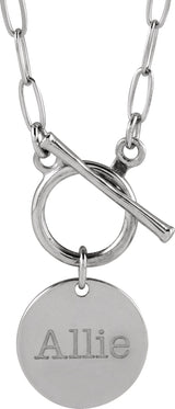 14K Gold Engravable Toggle Necklace - White Gold - view 3