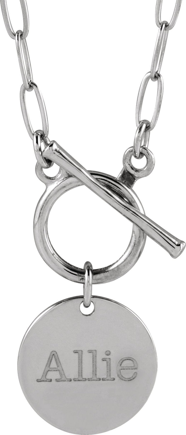 14K Gold Engravable Toggle Necklace - White Gold - view 3