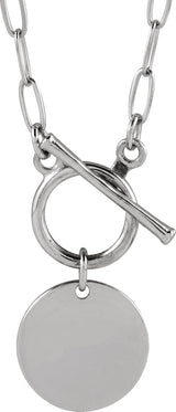 14K Gold Engravable Toggle Necklace - White Gold