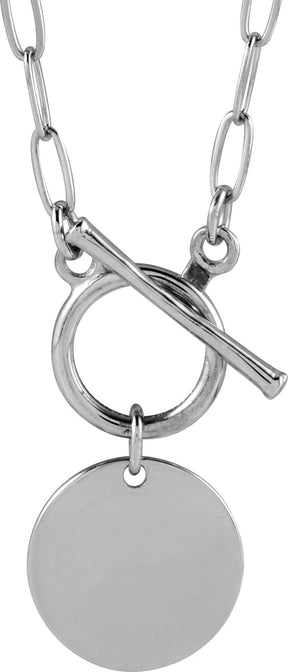 14K Gold Engravable Toggle Necklace - White Gold