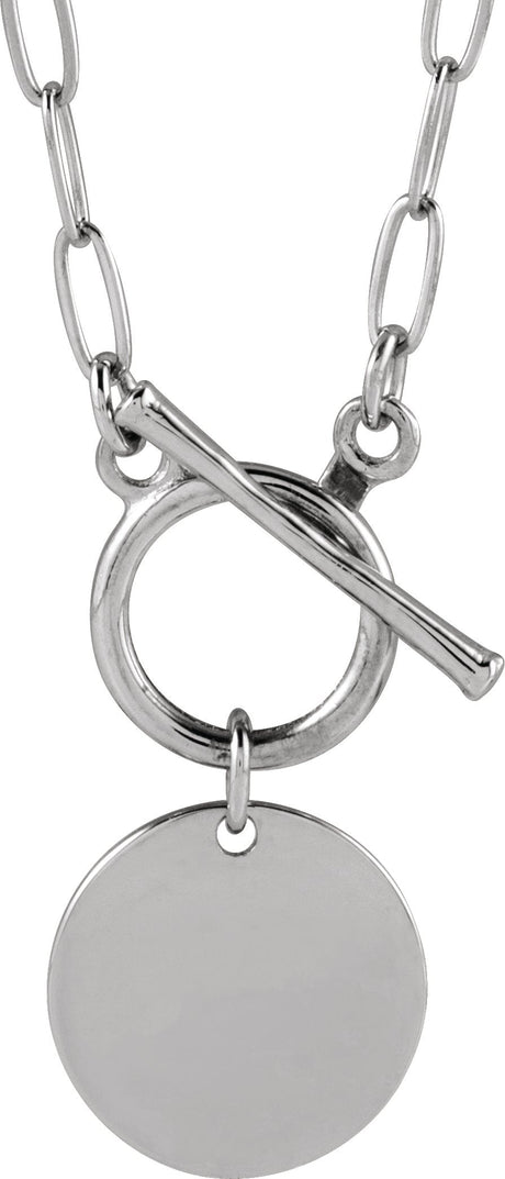 14K Gold Engravable Toggle Necklace - White Gold