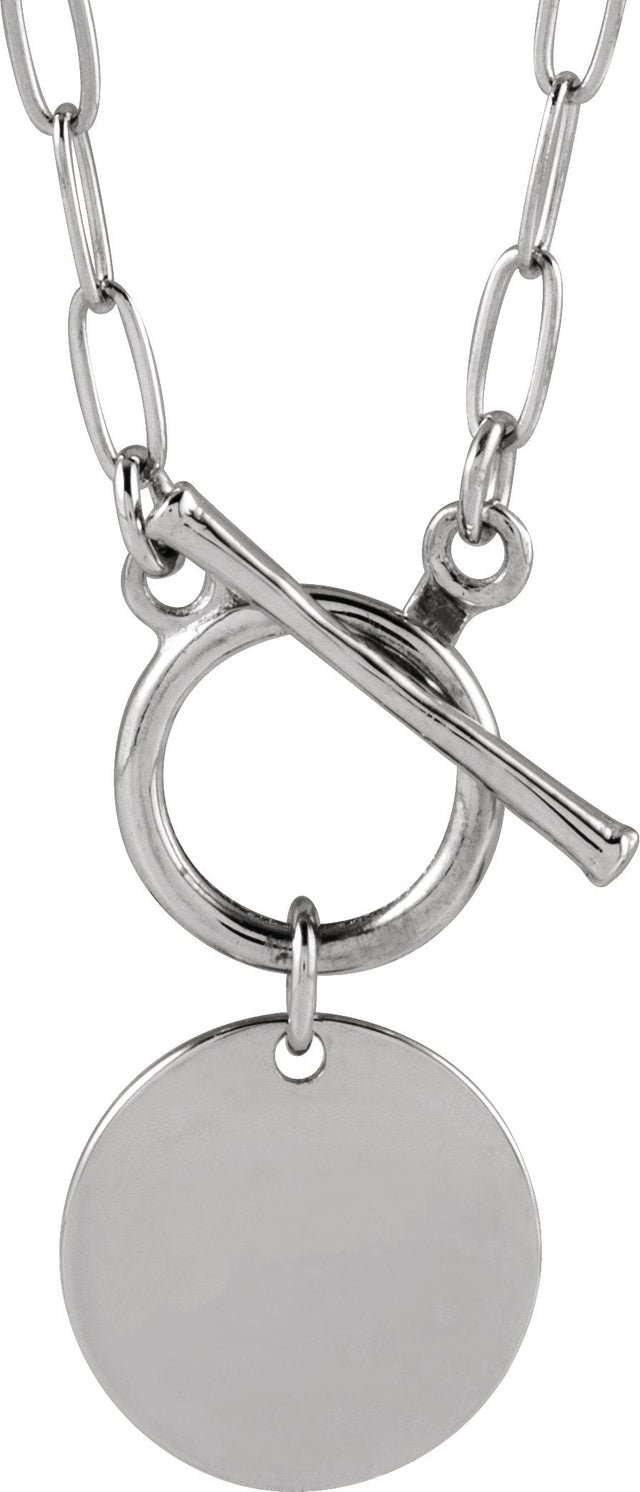 14K Gold Engravable Toggle Necklace - White Gold