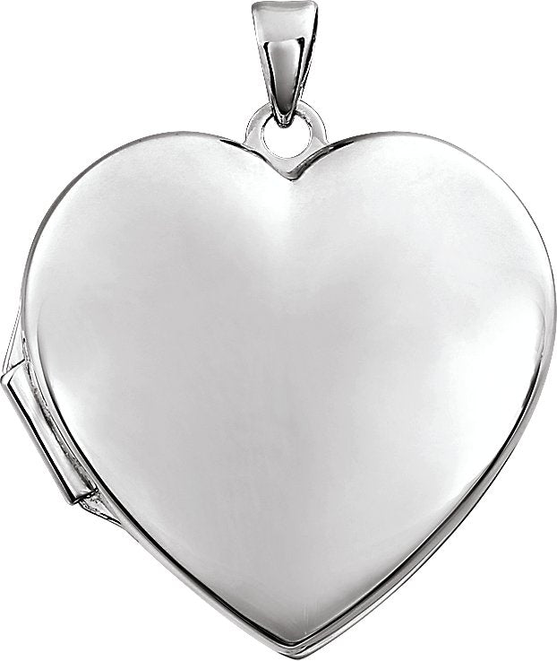 14K Gold Engravable Heart Locket - White Gold