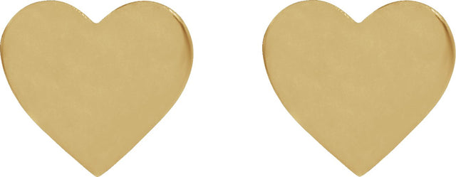 14K Gold Engravable Heart Stud Earrings - Yellow Gold - view 2