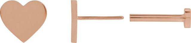 14K Gold Engravable Heart Stud Earrings - Rose Gold