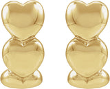 14K Gold Electroform Puffed Hearts J-Hoop Earrings - view 2