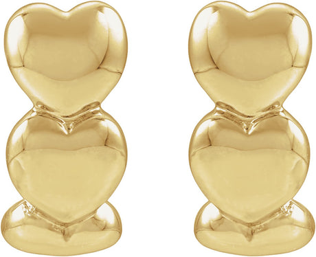 14K Gold Electroform Puffed Hearts J-Hoop Earrings - view 2