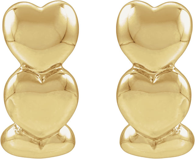 14K Gold Electroform Puffed Hearts J-Hoop Earrings - view 2