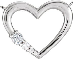 14K Gold Round Natural Diamond Family Heart Necklace - White Gold