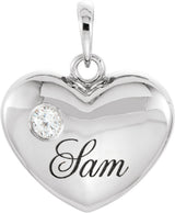 14K Gold Engravable Heart Pendant - White Gold - view 6