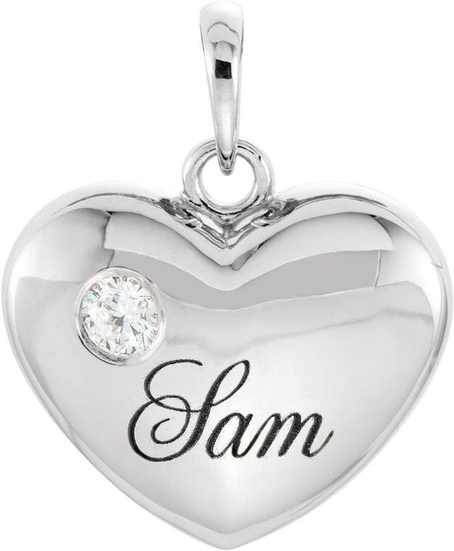 14K Gold Engravable Heart Pendant - White Gold - view 6