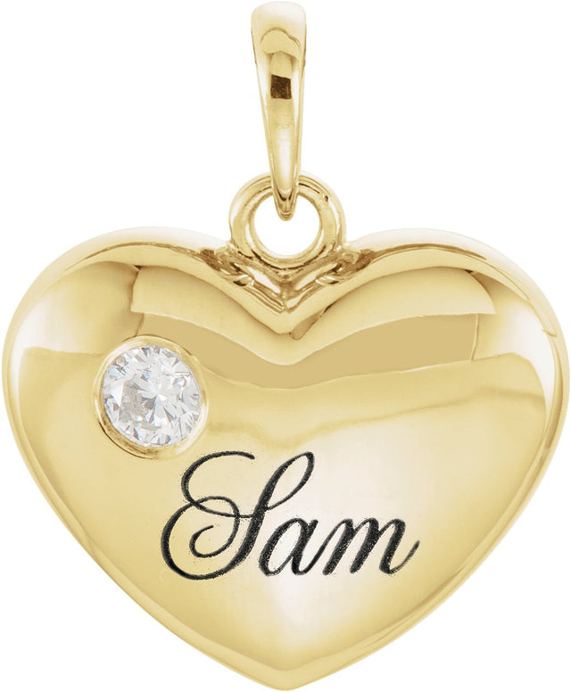 14K Gold Engravable Heart Pendant - Yellow Gold - view 6
